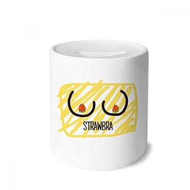 Imagem de DIYthinker Caixa de dinheiro divertida preta vermelha desenho de morango caixa de cerâmica porta-moedas presente de cofrinho