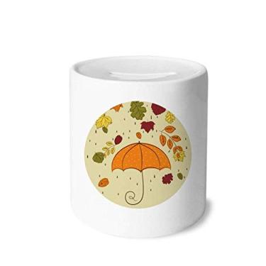 Imagem de DIYthinker Guarda-chuva de folhas para chuva, clima pingando dinheiro caixa de cerâmica porta-moedas presente de cofrinho