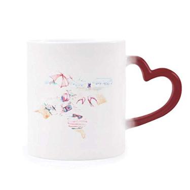 Imagem de Beach Sea Bumbersull Aquarela Pintura sensível ao calor Caneca vermelha que muda de cor