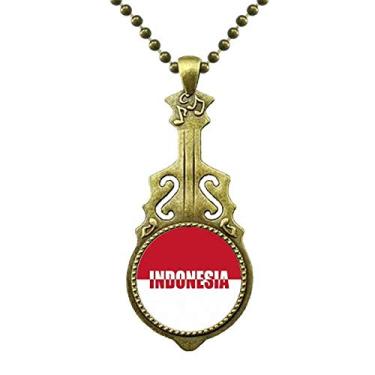 Imagem de DIYthinker Colar com nome da bandeira da Indonésia com pingente de guitarra antiga