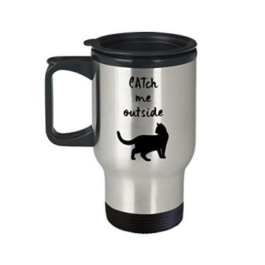 Imagem de CATch Me Outside – Caneca de viagem divertida para amantes de gatos – Presentes para felinos – Óculos – Copo de aço inoxidável feminino masculino
