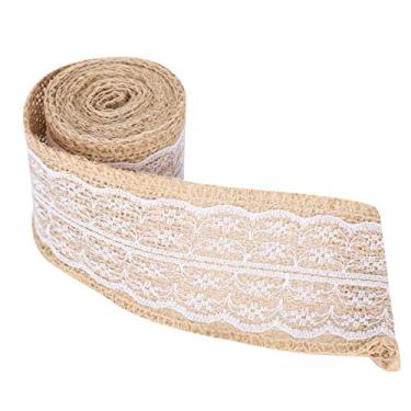 Imagem de Fita de serapilheira, cinto de juta de renda, alça de juta Hessian, fita de serapilheira colorida - 5 peças para guirlandas de porta festa de aniversário casa país casamento (branco)