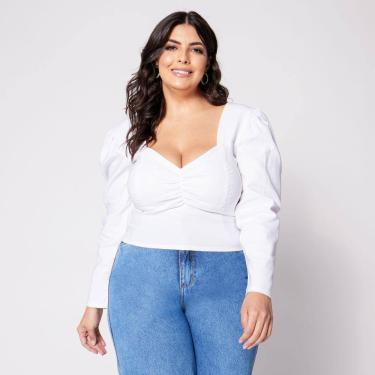 Imagem de Blusa Cropped Manga Longa Plus Franzido com Bojo Branco