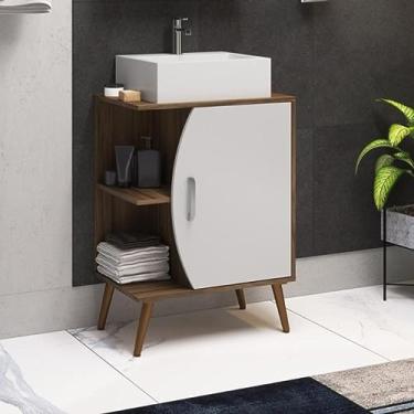 Imagem de Gabinete para Banheiro 60cm com Pés sem Cuba 1 Porta Ghana Branco/nogal