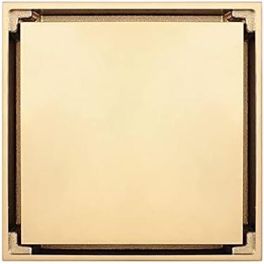 Imagem de Dreno De Chuveiro Quadrado De 4 Polegadas, Escorredor De Piso Com Inserção De Azulejo Com Grelha De Cobertura Removível, Tampa De Dreno De Piso De Latão Dourada,A,Bonny369