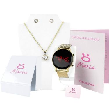 Imagem de Kit relógio feminino pulseira silicone digital led premium