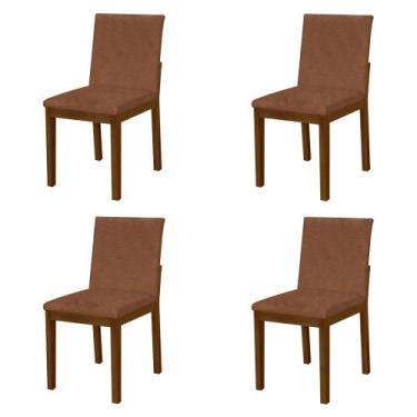 Imagem de Kit 4 Cadeiras De Jantar Luxo Pérola Estofadas Em Couro Pu Caramelo Ba