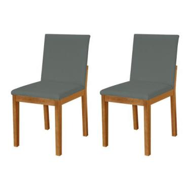 Imagem de Kit 2 Cadeiras De Jantar Luxo Pérola Estofadas Em Veludo Cinza Base Ma