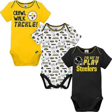 Imagem de NFL Pittsburgh Steelers Pacote com 3 bodies de manga curta, preto/amarelo/branco Pittsburgh Steelers, 0-3 meses (137453160STE03M-001)