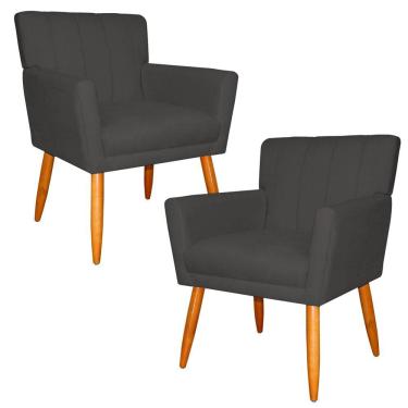 Imagem de Kit 2 Poltronas Decorativa para Sala de Estar Cecília Suede Cinza - Montanaris Decor
