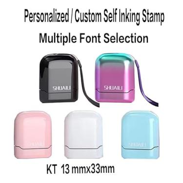 Imagem de Carimbo feito sob encomenda do auto do professor do escritório mini nome personalizado para a assinatura do scrapbooking Carimbo fotossensível retangular profissional de, selo pessoal (preto)