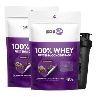 Imagem de Kit 2X whey protein 100% 1.05 lb + shaker - size up (chocolate)