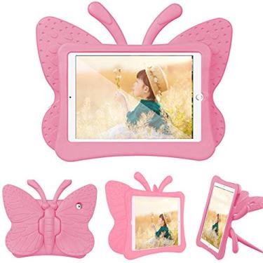 Imagem de QYiiD Capa infantil para iPad Air 1, capa de borboleta infantil à prova de choque, capa protetora de EVA com suporte para Apple iPad Air 1 (A1474/A1475/A1476), rosa