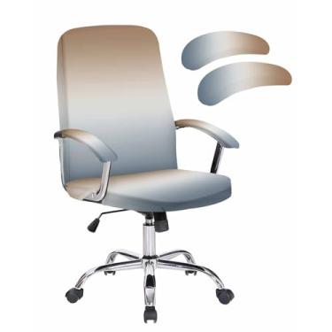 Imagem de Savannan Capa para cadeira de escritório, marrom degradê, cinza degradê, capa elástica para cadeira de computador, capa removível para cadeira de escritório, 1 peça, média com capa de braço