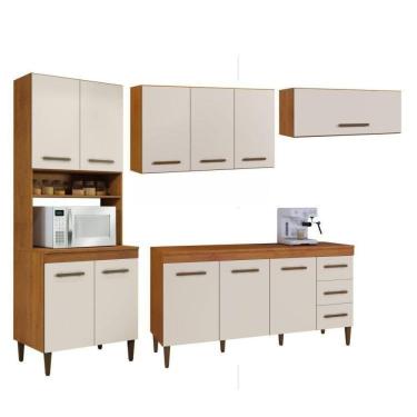 Imagem de Conjunto Paneleiro 4 Portas Balcão 3 Portas Aéreo 3 Portas e 1 Aéreo basculante Marrom/Off White