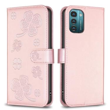 Imagem de Para Nokia G11/G21, capa carteira com 3 cartões e 1 compartimento para dinheiro, capa de telefone flip de couro PU à prova de choque compatível com Nokia G11/Nokia G21 de 6,5 polegadas (rosa)
