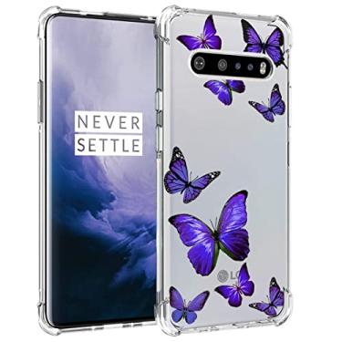Imagem de Vavies Capa para LG V60 ThinQ 5G Capa/LG V60/LM-V600, Slim à Prova de Choque Transparente Padrão Macio Flexível TPU Capa Protetora Traseira para LG V60 ThinQ 5G (Borboleta Roxa)