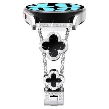 Imagem de NewWays Compatível com SAMSUNG Galaxy Watch6 Classic 6 5 4 Band 40 mm, 44 mm, 42 mm, 46 mm, deslumbrante pulseira de trevo de 20 mm com pino de liberação rápida para Galaxy Active 2, prata/preto