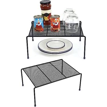 Imagem de Conjunto de 2 prateleiras de cozinha de malha prateleira de armazenamento de armário (33,1 x 10,2 polegadas), cozinha banheiro despensa armário mesa escritório em casa, geladeira, armário, armário de banheiro, pés de plástico antiderrapante (2, preto)