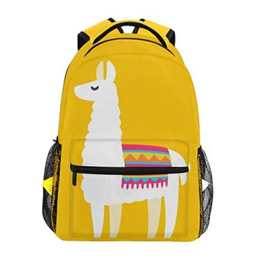 Imagem de senya Mochila escolar com fundo amarelo lhama mochila para meninos e meninas bolsa de viagem, Multicolorido 1, One Size, Ciclismo