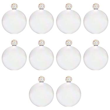 Imagem de Andaz Press Frascos redondos com glitter iridescente com tampa de strass para dama de honra, pacote com 10 frascos femininos de licor para vinho, bolsa, frasco de strass, lindo frasco de dama de