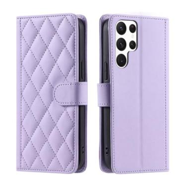 Imagem de Capa de couro com flip magnético tipo carteira para Samsung Galaxy S24 Ultra S23 FE S22 Plus S21 S20 S10 S9 S8 Note 20 10 Lite 9 8, Roxo, para Galaxy S23