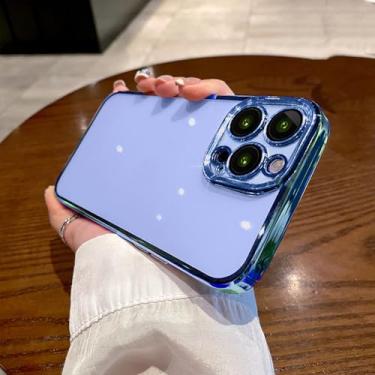 Imagem de Capa de telefone transparente para iphone 15 14 11 12 13 14 pro max mini xs x plus chapeamento capa protetora de silicone, cor azul, para iphone 13 pro