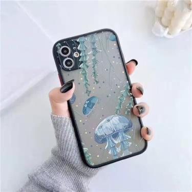 Imagem de Capa de telefone impressa para iphone x xr xs 7 8 plus se2 12 13 mini 11 14 15 pro max fosco capa à prova de choque, água-viva preta 1, para iphone12