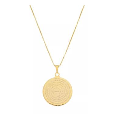Imagem de Colar Veneziana Pai Nosso Feminina Medalha Salmos Religioso Banho a Ouro 18k 45cm