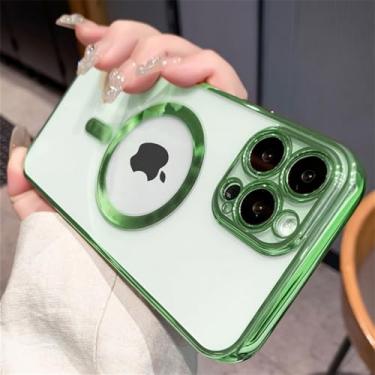 Imagem de Capa de carregador sem fio magnética transparente revestida de luxo para iPhone15 14 13 12 11 Pro Max X XR XS 7 8 Plus Capa de silicone, verde, para iPhone 8 Plus