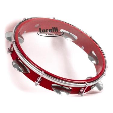 Imagem de Pandeiro Vermelho Torelli Com Pele Transparente Tp348Pr