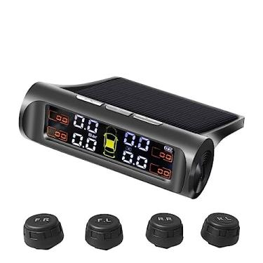 Imagem de Sistema de monitoramento de pressão de pneus tpms para carro, 4 sensores externos, aviso de temperatura, economia de combustível, display conectado, sem fio, solar(T2-EX)