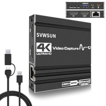 Imagem de Placa de captura de áudio e vídeo HDMI: 4K @60Hz com RJ45 e microfone USB 3.0 dispositivo de loop-out para transmissão ao vivo jogos videoconferência funciona