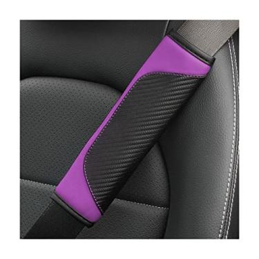 Imagem de AUCELI Capa de cinto de segurança de carro 2 peças, capas de alça de ombro de cinto de segurança de fibra de carbono, almofada macia de couro respirável protege seu pescoço e ombro compatível com