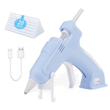 Imagem de Pistola de cola quente sem fio, kit de pistola de cola de pré-aquecimento rápido recarregável com 20 peças de bastões de cola brancos premium e porta de carregamento USB-C para projetos DIY, artes,
