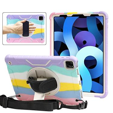 Imagem de Capa infantil para iPad Air de 11,9 polegadas 5ª/4ª geração (2022/2020)/iPad Pro 11 polegadas (2020/2018) com protetor de tela integrado, suporte giratório de 360°, alça de mão e capa de três camadas