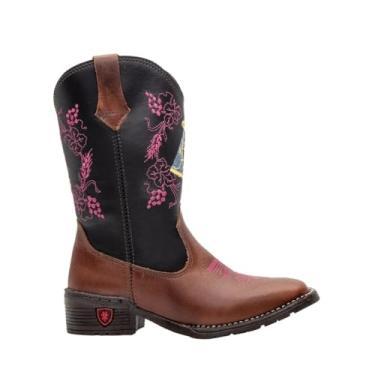 Imagem de Bota Texana Infantil Feminina Em Couro Marrom Cano Longo Bordado Nossa Senhora (Marrom, BR, Criança de 9 a 12 anos, Numérico, 27)