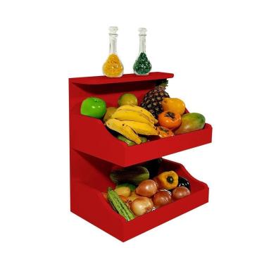 Imagem de Fruteira Suspensa De Parede Com Painel Porta Legumes Cozinha Em Madeira Vermelho Laca