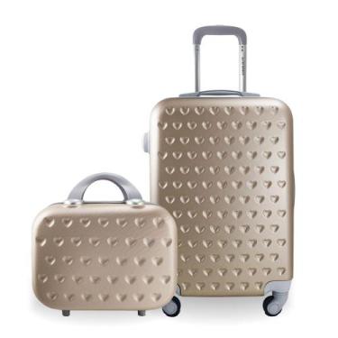 Imagem de Mala de Viagem Bordo Pequena Rígida ABS Rodinhas 360 + Frasqueira de M