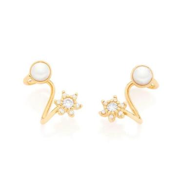 Imagem de Brincos banhado ouro 3x 24k 18k e 22k femininos ear cuff flor zircônia