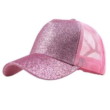 Imagem de Boné Feminino Brilho Glitter Com Saída Rabo De Cavalo E Tela Rosa - PE