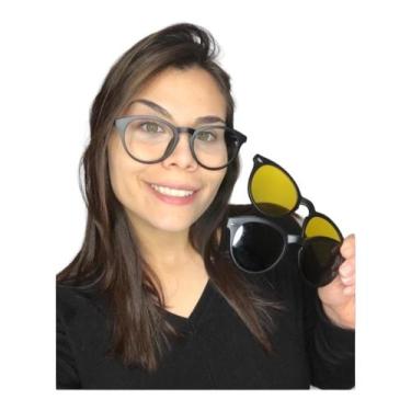 Imagem de Armação Óculos De Grau Feminina Redondo 3 Em 1 Renata Clipon - Palas E