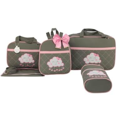 Imagem de Bolsa maternidade 5 peças nuvem cinza c/ rosa - Let Baby Bolsas De Mat