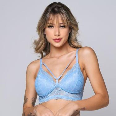 Imagem de Sutiã Rendado com Bojo e Strappy Silvana Decote V - WLS Modas, G, Azul