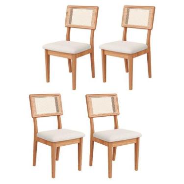 Imagem de Kit 4 Cadeiras Estofadas com Encosto de Tela MDF Freijó Césare Claro -