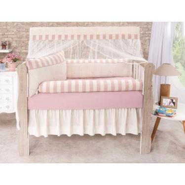 Imagem de Kit Berço Americano Luxo Linho Menino Menina 9 Peças Ternura - Rose - 