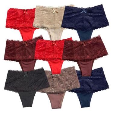 Imagem de Kit 9 Calcinhas Cintura Alta Fristyle Modeladora Com Renda Em Algodão 