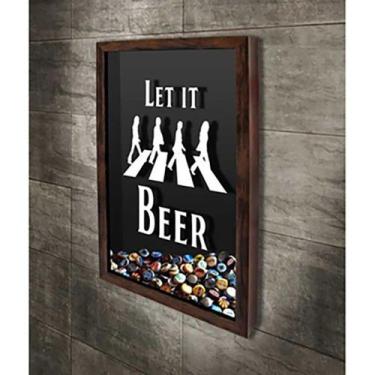 Imagem de Quadro Porta Tampinhas Let it beer. - Quadro Novo, Marrom, 37x52