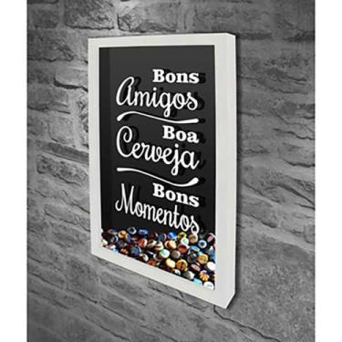 Imagem de Quadro Porta Tampinhas Bons Amigos... - Quadro Novo, 30x40, Branco