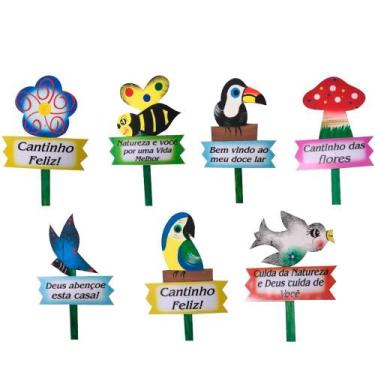 Imagem de 3 Placas com Frases Casa e Jardim Decorativas em Madeira - Garden - Re